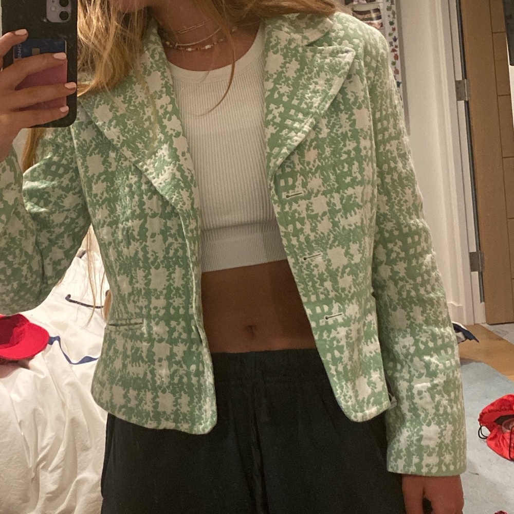 Green Patterned Blazer - image 1